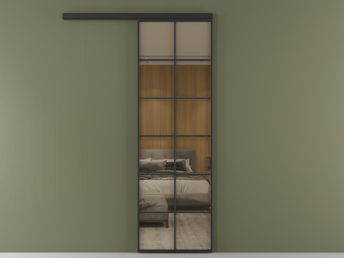 Перегородка Formato вдоль стены 1 створка АЛПР 040.05 Алюминий Черный Рефлективное бронзовое стекло "Stopsol", калёное Цена 887510 AMD  | Volhovec