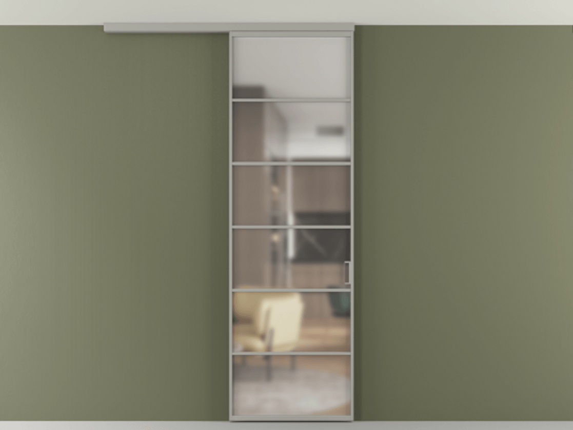 Перегородка Формато вдоль стены на потолок 1 створка АЛПР 040.04 Алюминий нейтральный серый Сатинированное стекло "Мателюкс Кристал Вижн", калёное, матовое, каленое 6 мм Цена 770520 AMD | Volhovec