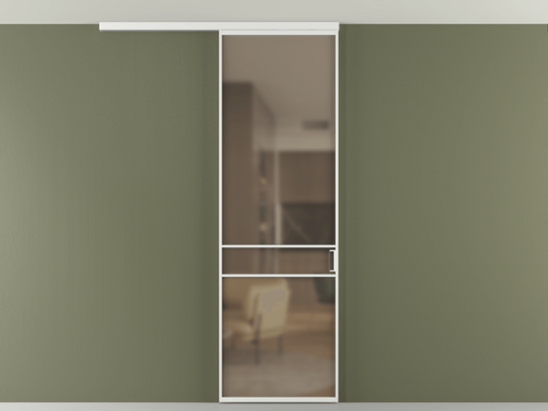 Перегородка Формато вдоль стены на потолок 1 створка АЛПР 040.02 Алюминий белоснежный Сатинированное бронзовое стекло, триплекс Цена 653210 AMD | Volhovec