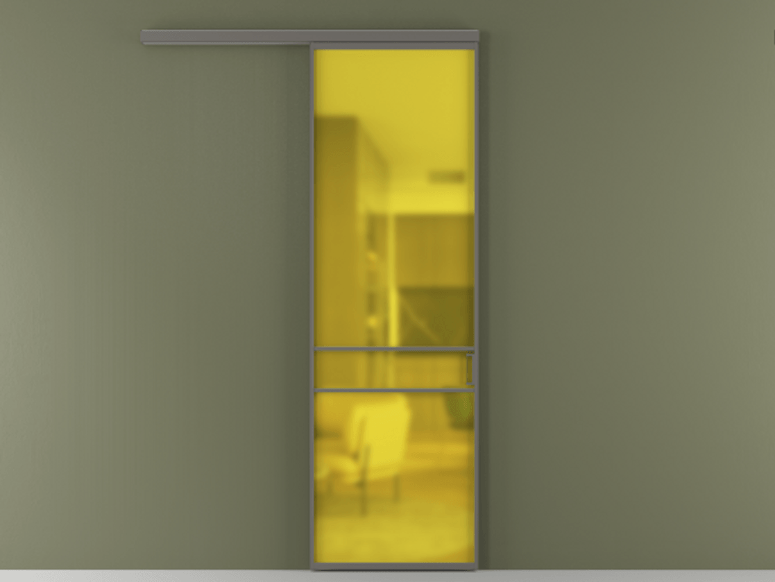 Перегородка Формато вдоль стены 1 створка АЛПР 040.02 Алюминий классический серый Сатинированное жёлтое стекло, триплекс Цена 715400 AMD  | Volhovec