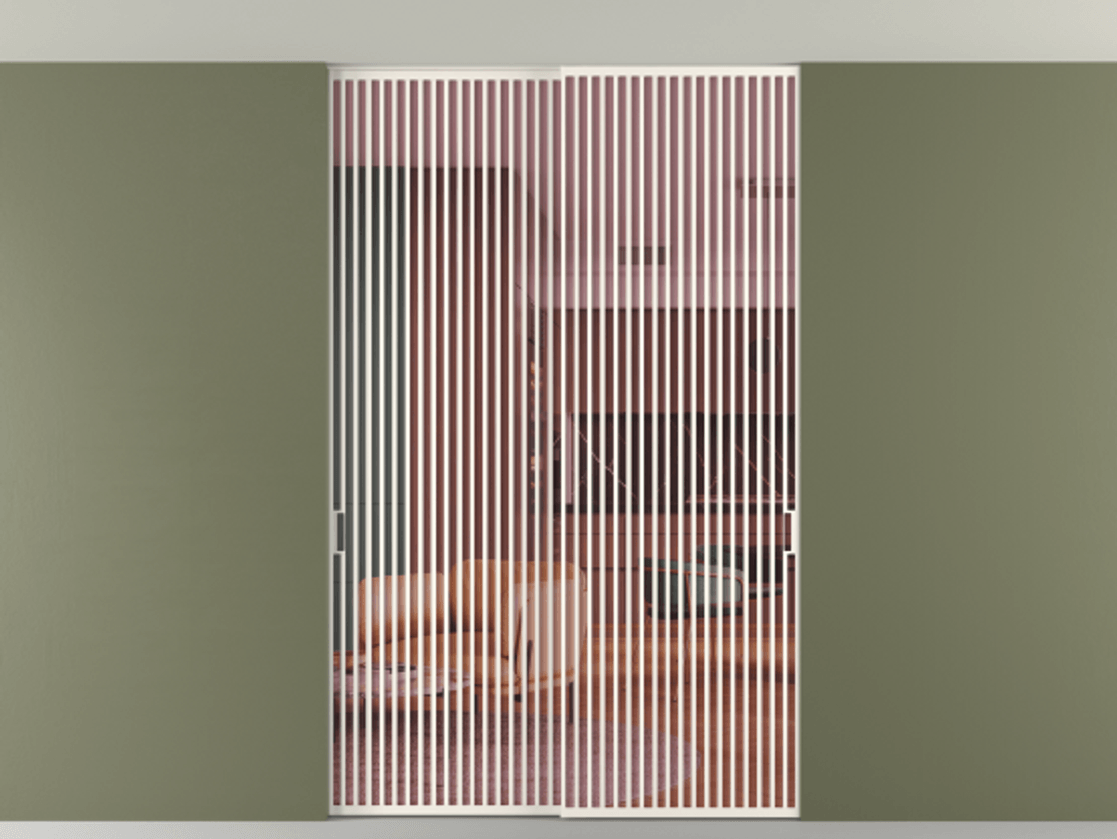 Перегородка Формато внутри проёма скрытое крепление в потолок 2 створки АЛПР 040.06 Алюминий пудровый белый Прозрачное розовое стекло, триплекс Цена 2764500 AMD | Volhovec