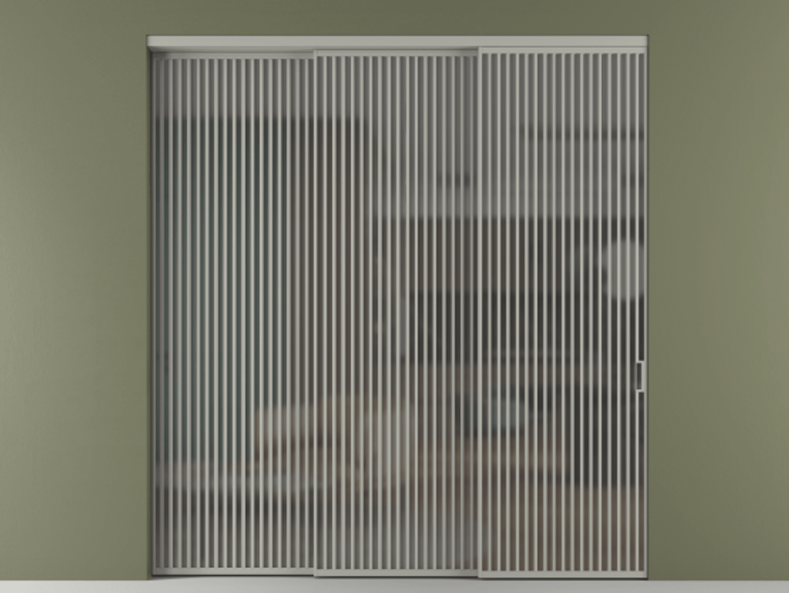 Перегородка Формато внутри проёма 3 створки с синхронным механизмом АЛПР 040.06 Алюминий нейтральный серый Сатинированное серое стекло, триплекс Цена 3909770 AMD  | Volhovec