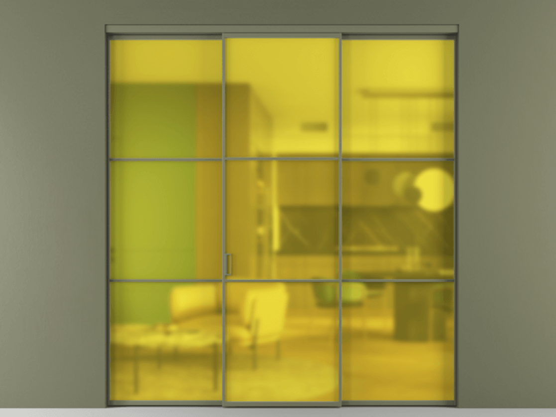 Перегородка Формато внутри проёма 3 створки АЛПР 040.03 Алюминий оливковый тёмный Сатинированное жёлтое стекло, триплекс Цена 1600200 AMD | Volhovec