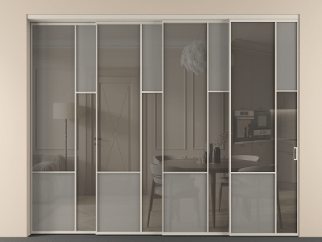 Перегородка Мозаик внутри проёма 4 створки с синхронным механизмом АЛПР 041.12 Алюминий светло-бежевый Сатинированное серое стекло, триплекс, 6 мм + Прозрачное серое стекло, триплекс. Цена 3962230 AMD . Фабрика дверей Волховец 8 (800) 551 43 19 Перегородка Мозаик внутри проёма 4 створки с синхронным механизмом АЛПР 041.12 Алюминий светло-бежевый Сатинированное серое стекло, триплекс, 6 мм + Прозрачное серое стекло, триплекс Цена 3962230 AMD | Volhovec