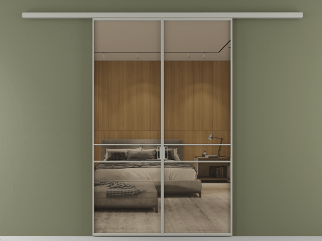 Перегородка Formato вдоль стены 2 створки АЛПР 040.02 Алюминий нейтральный серый Рефлективное бронзовое стекло "Stopsol", калёное Цена 1679260 AMD | Volhovec