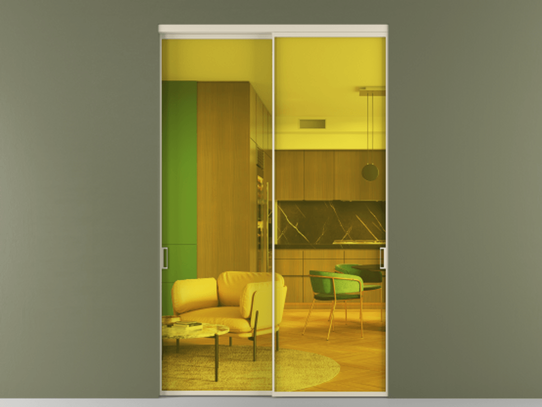 Перегородка Formato внутри проёма 2 створки АЛПР 040.01 Алюминий бежево-серый Прозрачное жёлтое стекло, триплекс Цена 2856900 AMD  | Volhovec