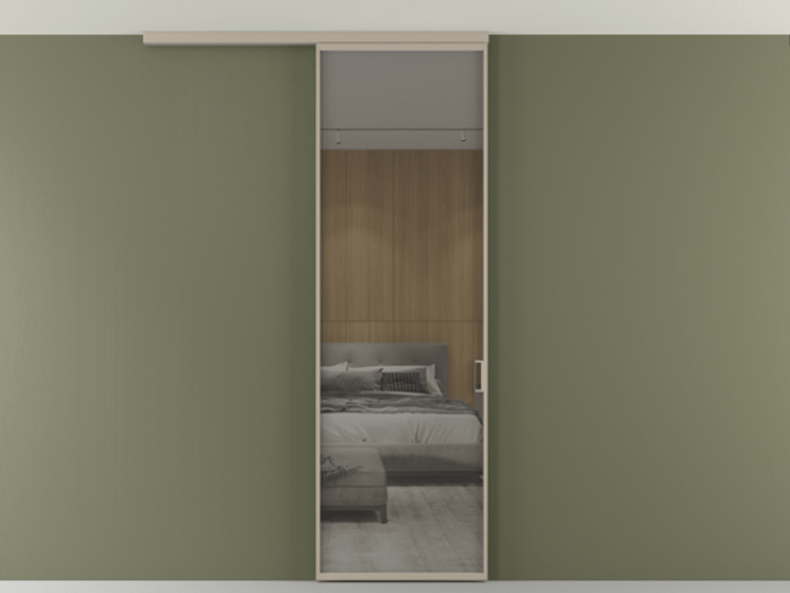 Перегородка Formato вдоль стены на потолок 1 створка АЛПР 040.01 Алюминий бисквитный Рефлективное серое стекло "Стопсол", калёное Цена 806380 AMD | Volhovec