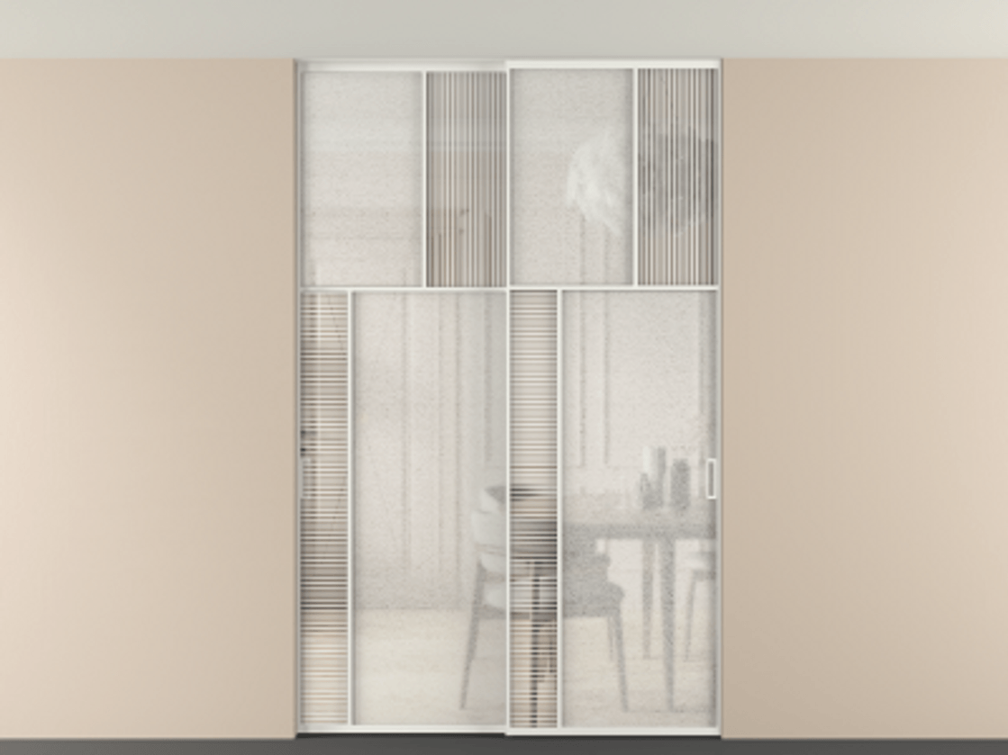 Перегородка Мозаик внутри проёма скрытое крепление в потолок 2 створки АЛПР 041.22 Алюминий светло-серый Рифлёное стекло "Дюна", триплекс, 6 мм + Фактурное стекло "Лёд", триплекс. Цена 2296870 AMD . Фабрика дверей Волховец 8 (800) 551 43 19 Перегородка Мозаик внутри проёма скрытое крепление в потолок 2 створки АЛПР 041.22 Алюминий светло-серый Рифлёное стекло "Дюна", триплекс, 6 мм + Фактурное стекло "Лёд", триплекс Цена 2296870 AMD | Volhovec