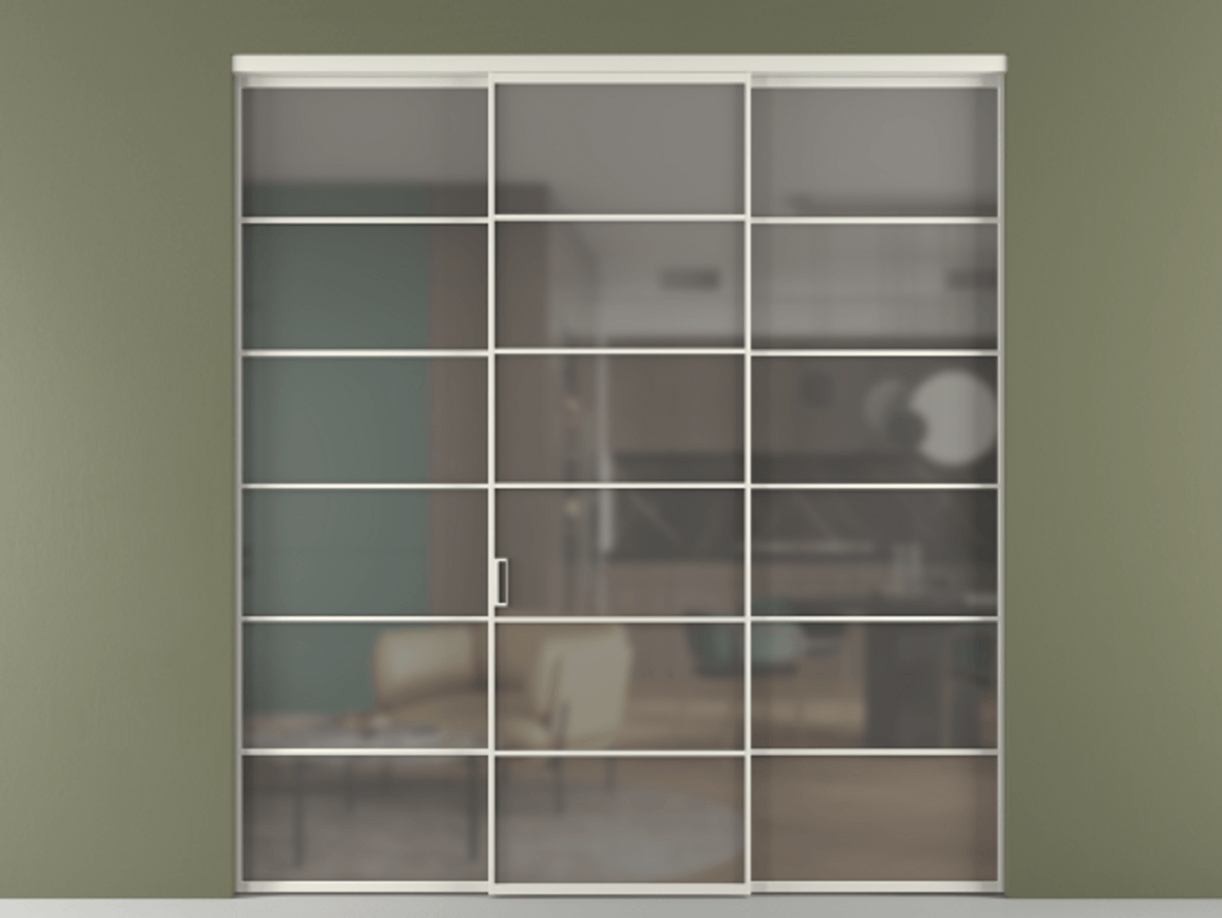 Перегородка Formato внутри проёма 3 створки АЛПР 040.04 Алюминий Белый Сатинированное серое стекло, триплекс Цена 1649750 AMD | Volhovec