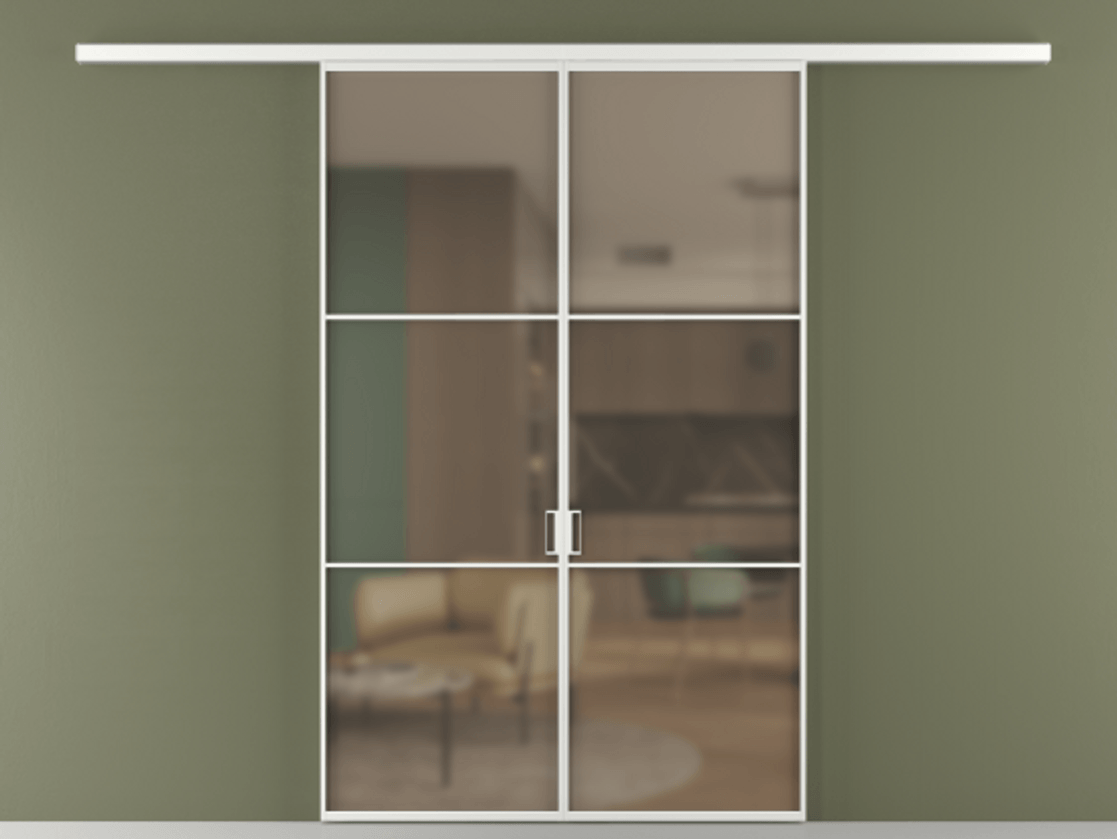 Перегородка Формато вдоль стены 2 створки АЛПР 040.03 Алюминий белоснежный Сатинированное бронзовое стекло, триплекс Цена 1318110 AMD | Volhovec