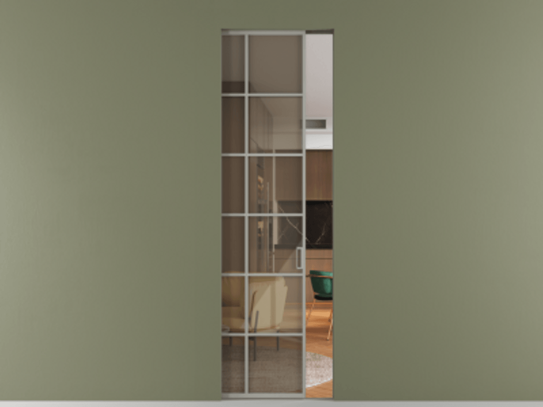 Перегородка Formato скрытый пенал 1 створка АЛПР 040.05 Алюминий нейтральный серый Рефлективное бронзовое стекло "Stopsol", калёное Цена 1255700 AMD | Volhovec