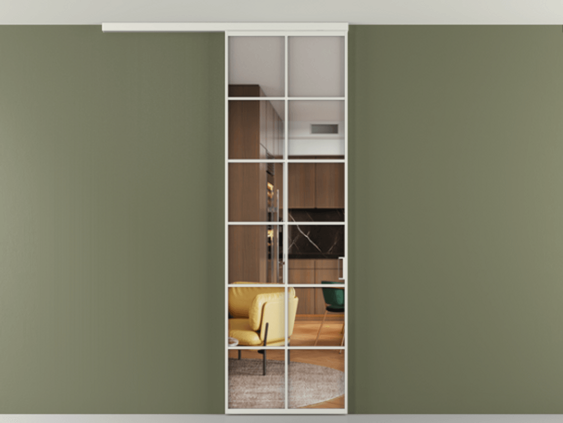 Перегородка Formato вдоль стены на потолок 1 створка АЛПР 040.05 Алюминий серый Прозрачное стекло "Crystal Vision", калёное Цена 904300 AMD | Volhovec