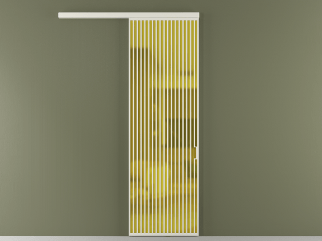 Перегородка Formato вдоль стены 1 створка АЛПР 040.06 Алюминий Белый Сатинированное жёлтое стекло, триплекс Цена 1190600 AMD  | Volhovec