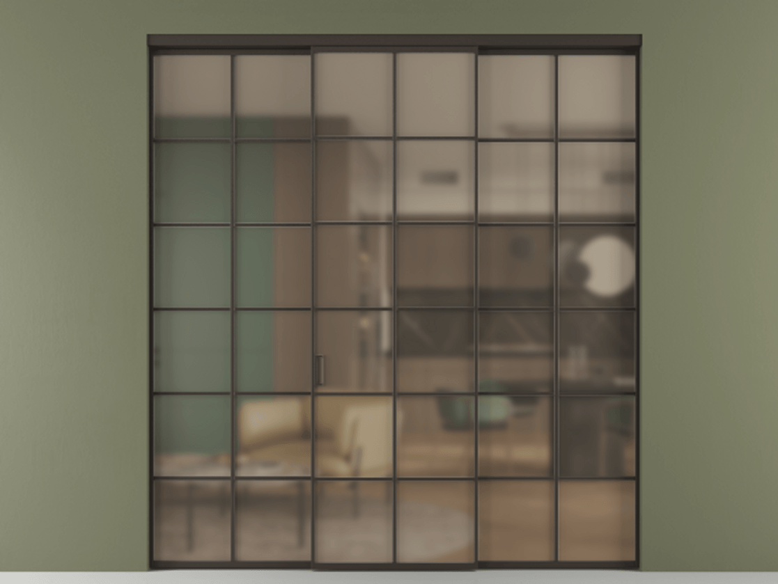 Перегородка Formato внутри проёма 3 створки АЛПР 040.05 Алюминий антрацит Сатинированное бронзовое стекло, триплекс Цена 1718540 AMD | Volhovec