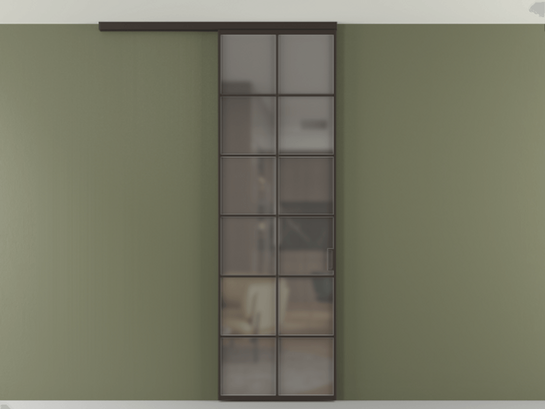 Перегородка Формато вдоль стены на потолок 1 створка АЛПР 040.05 Алюминий антрацит Сатинированное серое стекло, триплекс Цена 727350 AMD | Volhovec