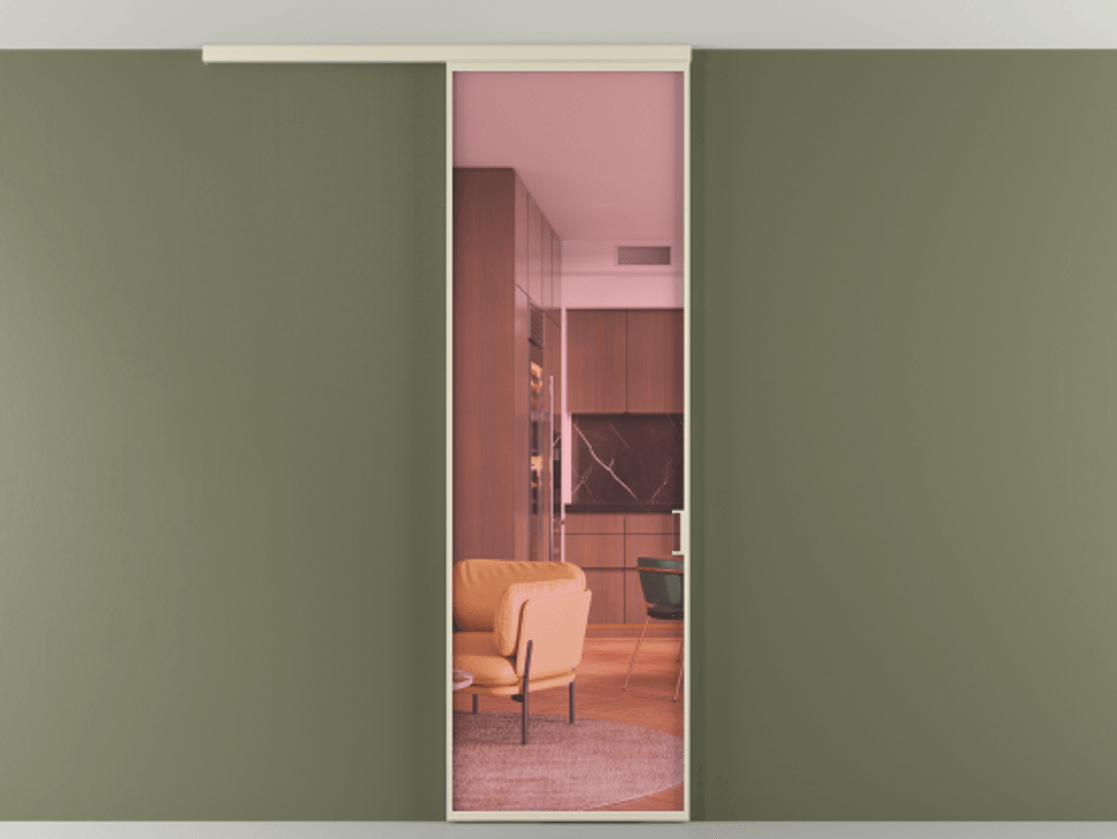 Перегородка Formato вдоль стены на потолок 1 створка АЛПР 040.01 Алюминий бежево-серый Прозрачное розовое стекло, триплекс Цена 649000 AMD | Volhovec