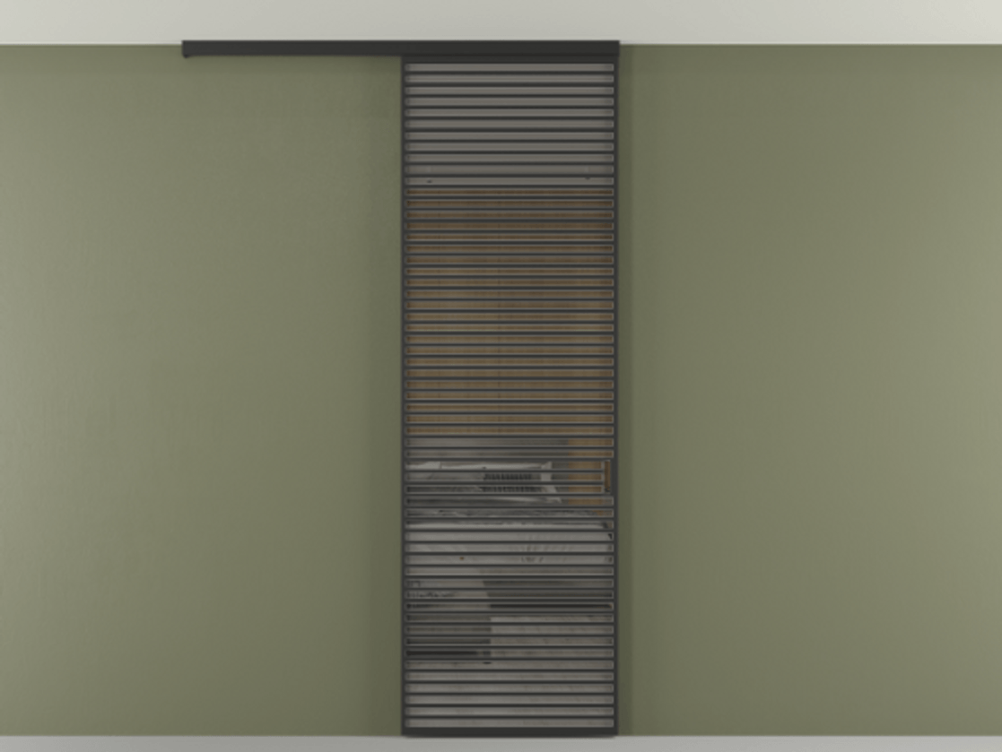 Перегородка Формато вдоль стены на потолок 1 створка АЛПР 040.07 Алюминий Черный Рефлективное серое стекло "Стопсол", калёное Цена 1507150 AMD | Volhovec