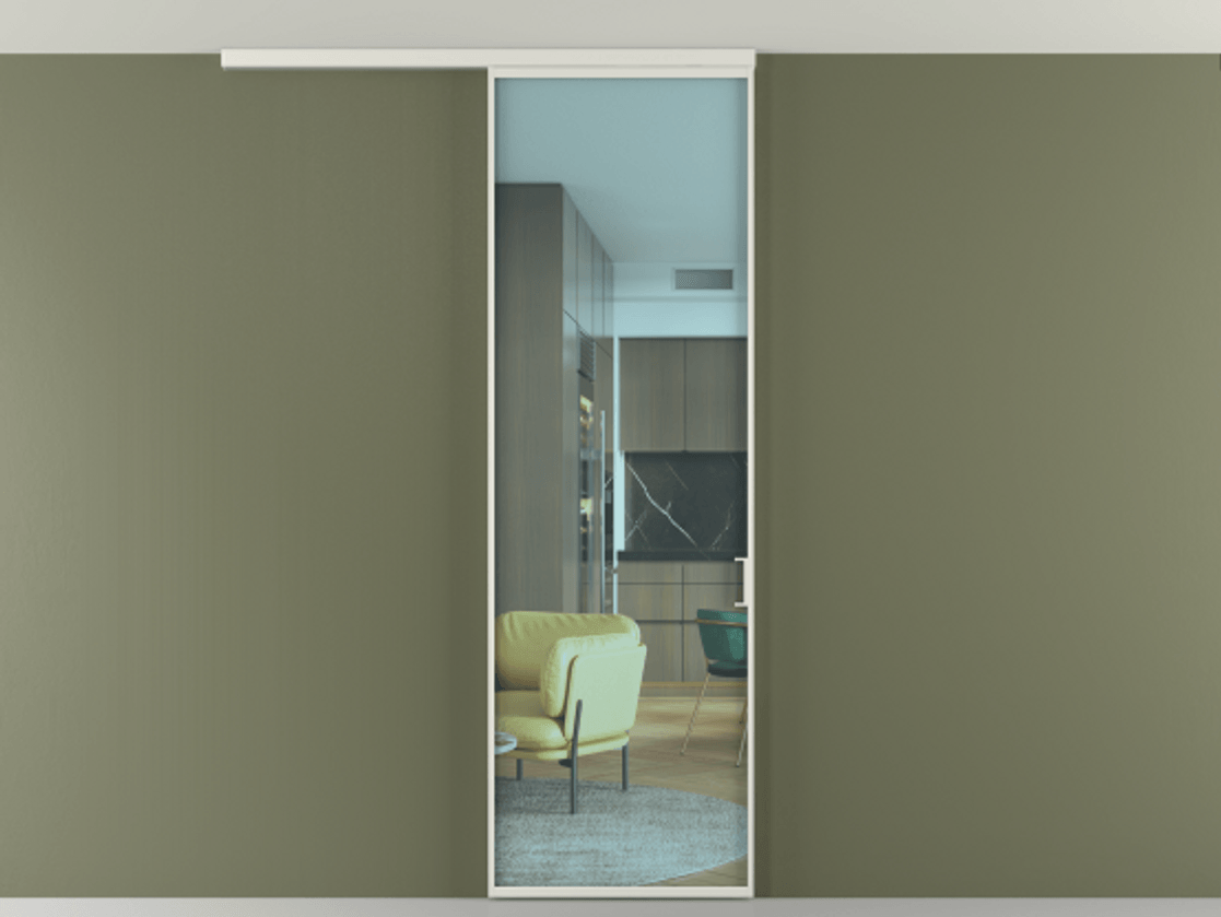 Перегородка Формато вдоль стены на потолок 1 створка АЛПР 040.01 Алюминий серый Прозрачное голубое стекло, триплекс Цена 623200 AMD | Volhovec