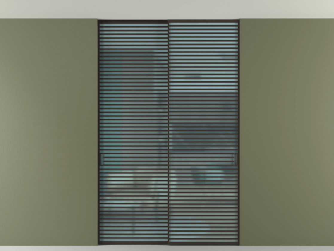 Перегородка Формато внутри проёма скрытое крепление в потолок 2 створки АЛПР 040.07 Алюминий антрацит Сатинированное голубое стекло, триплекс Цена 2764500 AMD | Volhovec