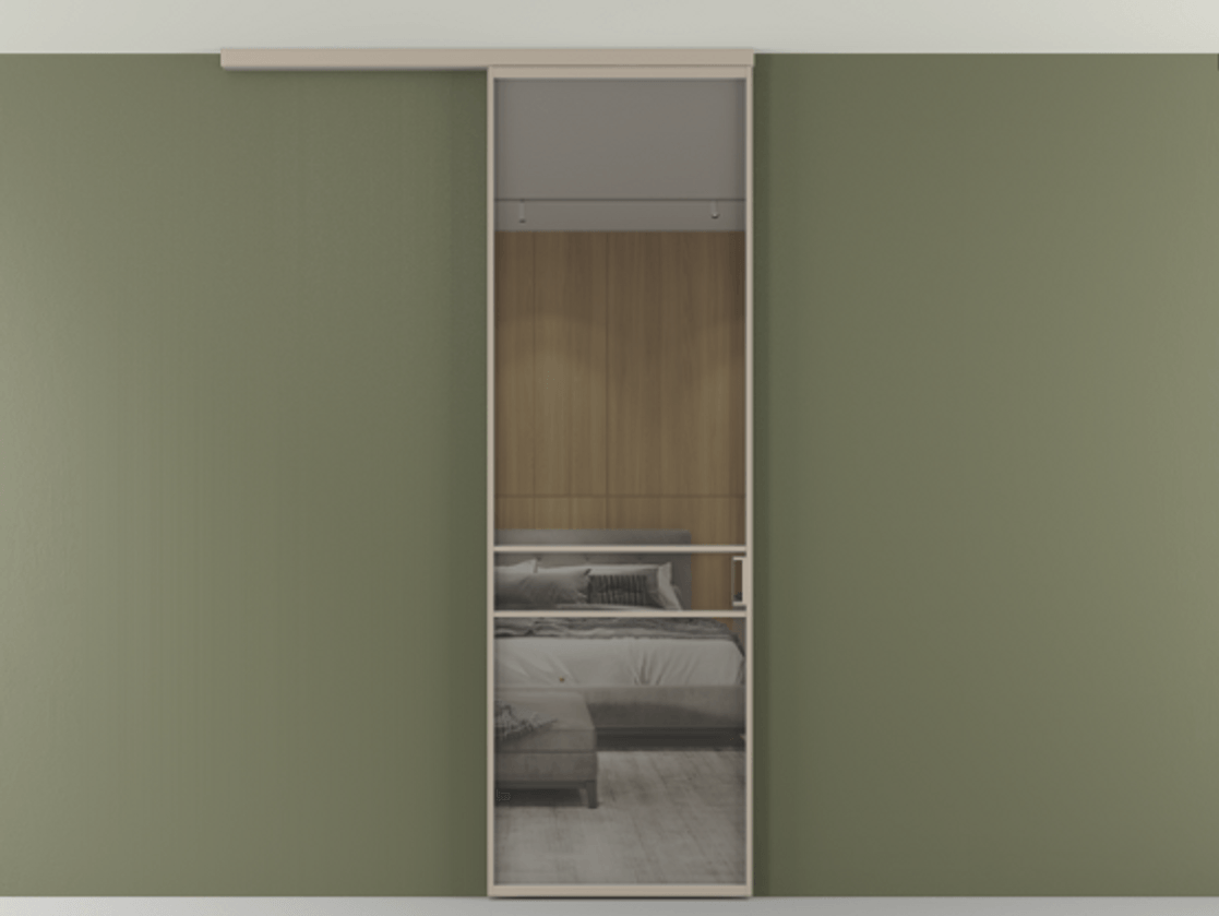 Перегородка Formato вдоль стены на потолок 1 створка АЛПР 040.02 Алюминий бисквитный Рефлективное серое стекло "Стопсол", калёное Цена 846440 AMD | Volhovec