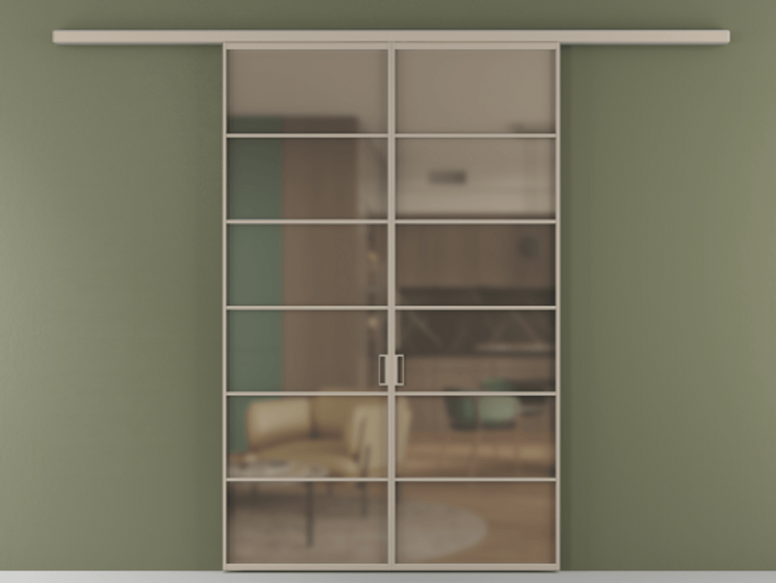 Перегородка Формато вдоль стены 2 створки АЛПР 040.04 Алюминий бисквитный Сатинированное бронзовое стекло, триплекс Цена 1397020 AMD | Volhovec