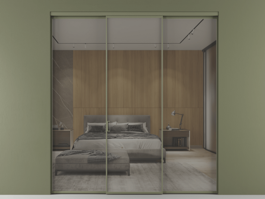 Перегородка Формато внутри проёма 3 створки АЛПР 040.01 Алюминий оливковый тёмный Рефлективное серое стекло "Стопсол", калёное Цена 2032640 AMD | Volhovec