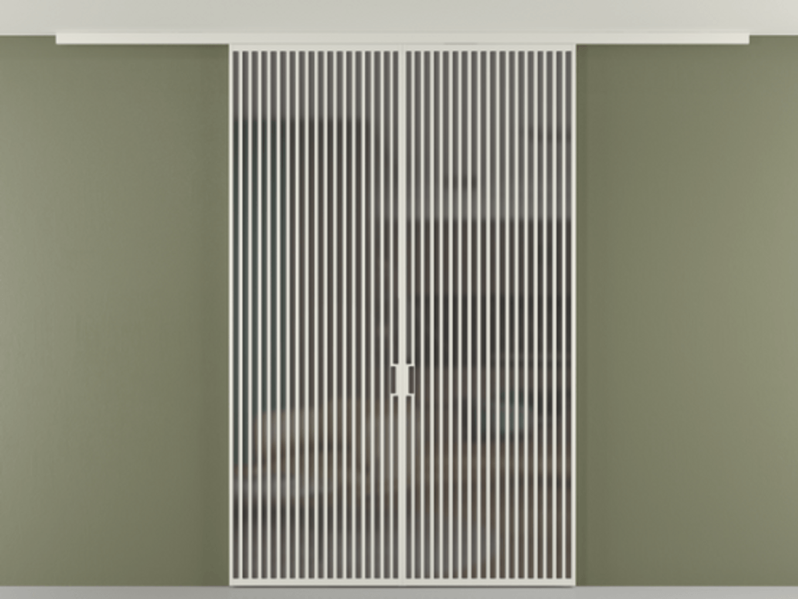 Перегородка Формато вдоль стены на потолок 2 створки АЛПР 040.06 Алюминий Белый Сатинированное серое стекло, триплекс Цена 2860540 AMD | Volhovec