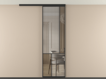 Алюминевая перегородка vdp1_1 ЧЕР. Цвет Алюминий Черный. Материал Алюминий. Коллекция Перегородка Mosaic вдоль стены на потолок одностворчатая. Картинка.