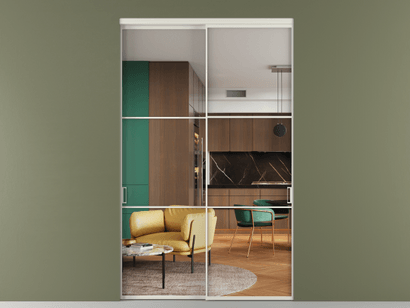 Алюминевая перегородка vn2_03 Crystalvision БЕЛ. Цвет Алюминий Белый. Материал Алюминий. Коллекция Перегородка Formato внутри проёма двустворчатая. Картинка.