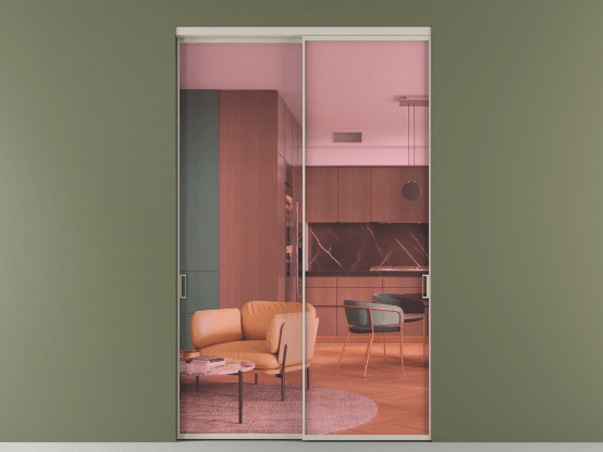 Алюминевая перегородка АЛПР 040.01_АСБЖ_ПРОЗ РОЗ_new. Цвет Алюминий светло-бежевый. Материал Алюминий в эмали. Коллекция Перегородка Формато внутри проёма 2 створки. Картинка.