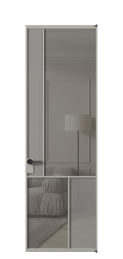 Дверь межкомнатная АЛПЛ041.20 АНСР Серый сатин матовое + Серый прозрачное. Цвет Алюминий нейтральный серый. Материал Алюминий в эмали. Коллекция Mosaic. Картинка.