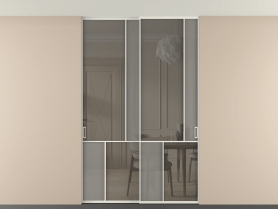 Алюминевая перегородка vntp2_1 БЕЛ. Цвет Алюминий Белый. Материал Алюминий. Коллекция Перегородка Мозаик внутри проёма скрытое крепление в потолок 2 створки. Картинка.