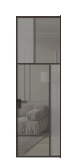 Дверь межкомнатная АЛПЛ041.23 ААН Серый сатин матовое + Серый прозрачное. Цвет Алюминий антрацит. Материал Алюминий в эмали. Коллекция Mosaic. Картинка.