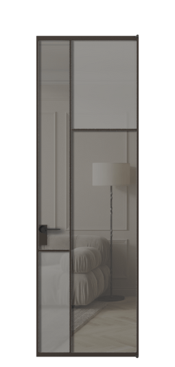 Дверь межкомнатная АЛПЛ041.11 ААН Серый сатин матовое + Серый прозрачное. Цвет Алюминий антрацит. Материал Алюминий в эмали. Коллекция Mosaic. Картинка.