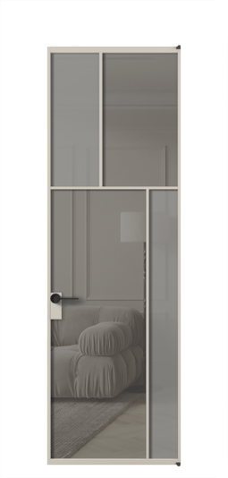 Дверь межкомнатная АЛПЛ041.23 АСБЖ Серый сатин матовое + Серый прозрачное. Цвет Алюминий светло-бежевый. Материал Алюминий в эмали. Коллекция Mosaic. Картинка.