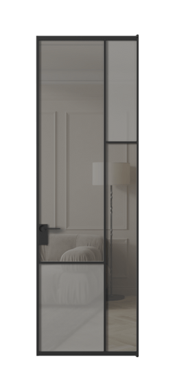 Дверь межкомнатная АЛПЛ041.12 ЧРН Серый сатин матовое + Серый прозрачное. Цвет Алюминий Черный. Материал Алюминий. Коллекция Mosaic. Картинка.