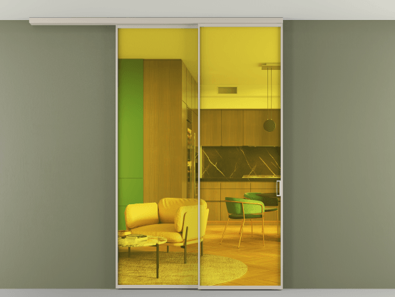 Алюминевая перегородка АЛПР 040.01_АСБЖ_ПРОЗ ЖЕЛ_new. Цвет Алюминий светло-бежевый. Материал Алюминий в эмали. Коллекция Перегородка Formato вдоль стены на потолок 2 створки с синхронным механизмом. Фото. Алюминевая перегородка АЛПР 040.01_АСБЖ_ПРОЗ ЖЕЛ_new. Цвет Алюминий светло-бежевый. Материал Алюминий в эмали. Коллекция Перегородка Formato вдоль стены на потолок 2 створки с синхронным механизмом. Картинка.