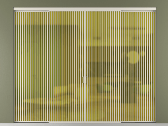 Алюминевая перегородка АЛПР 040.06_АОС_САТ ЖЕЛ_new. Цвет Алюминий облачно-серый. Материал Алюминий в эмали. Коллекция Перегородка Formato внутри проёма 4 створки. Картинка.