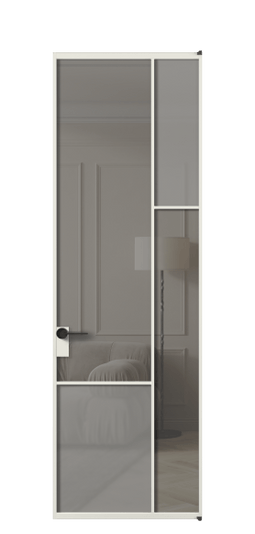 Дверь межкомнатная АЛПЛ041.12  АСР Серый сатин матовое + Серый прозрачное. Цвет Алюминий серый. Материал Алюминий в эмали. Коллекция Mosaic. Картинка.