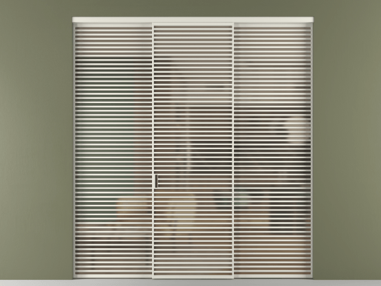 Алюминевая перегородка vn2_07 Бронза сатин триплекс БЕЛ. Цвет Алюминий Белый. Материал Алюминий. Коллекция Перегородка Formato внутри проёма 3 створки. Картинка.