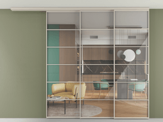 Перегородка Формато вдоль стены на потолок 3 створки с синхронным механизмом