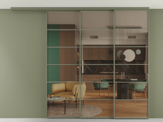 Перегородка Формато вдоль стены на потолок 3 створки с синхронным механизмом