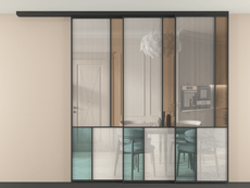 Перегородка Mosaic вдоль стены на потолок 3 створки с синхронным механизмом