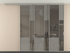 Перегородка Мозаик вдоль стены на потолок 3 створки с синхронным механизмом