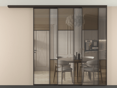 Перегородка Mosaic вдоль стены на потолок 3 створки с синхронным механизмом