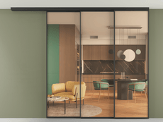 Перегородка Formato вдоль стены на потолок 3 створки с синхронным механизмом