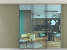 Перегородка Формато вдоль стены на потолок 3 створки с синхронным механизмом