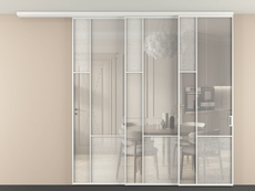 Перегородка Mosaic вдоль стены на потолок 3 створки с синхронным механизмом