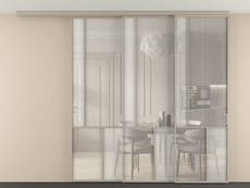 Перегородка Mosaic вдоль стены на потолок 3 створки с синхронным механизмом