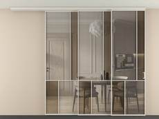 Перегородка Mosaic вдоль стены на потолок 3 створки с синхронным механизмом